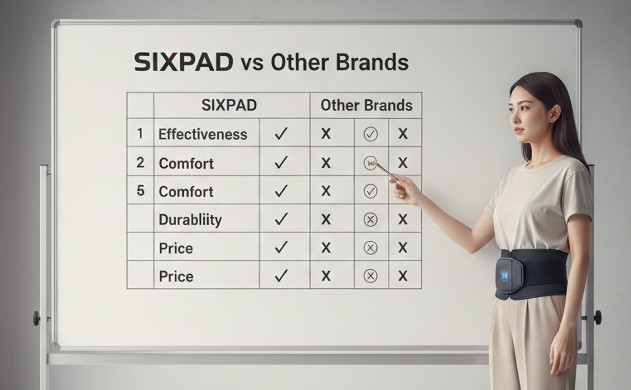 EMS機器比較レビュー|設計者が選ぶSIXPAD vs 他社_女性がSIXPADの特徴と他社製品の特徴を比較表で解説