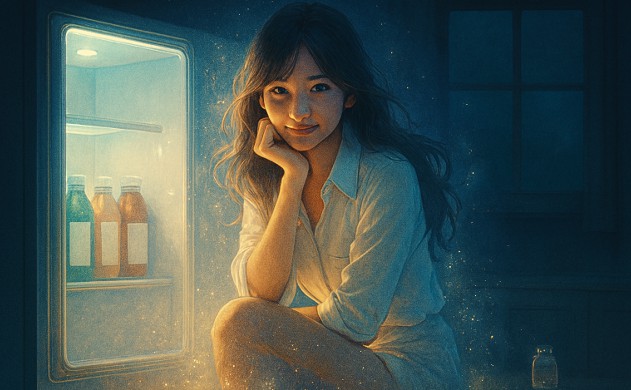 白シャツの彼女は、冷蔵庫の光から現れた