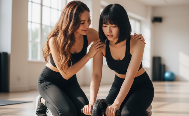 「初心者が抱える3つの不安」
→ 美羽がローラーを前に少し戸惑った表情で座り、あいみが横で寄り添いながら励ましている構図。優しい空気感。