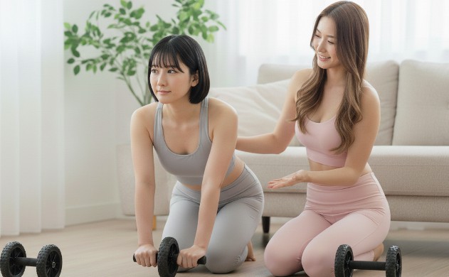 「よくある誤解をそっとほどく」
→ 美羽が誤ったフォームをしようとし、あいみがそっと手を添えて正す構図。