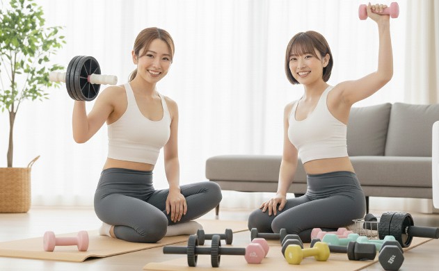 「まとめ|あなたの努力は必ず身体に届いている」
→ あいみと美羽が道具を片づけながら、笑顔でガッツポーズする構図。
→ 明るい部屋、達成感と安心感が伝わる。