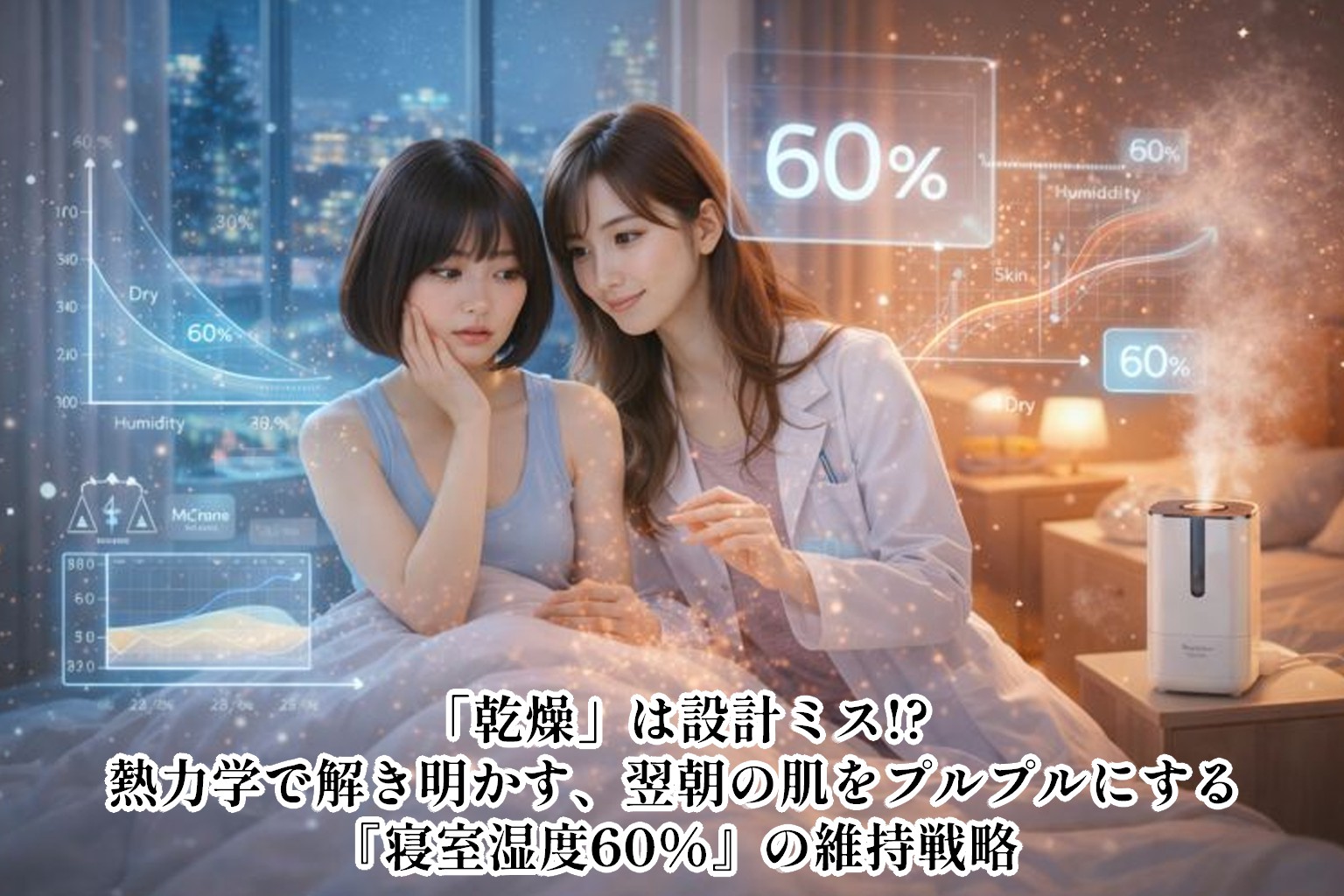 「乾燥」は設計ミス!?熱力学で解き明かす、翌朝の肌をプルプルにする『寝室湿度60%』の維持戦略