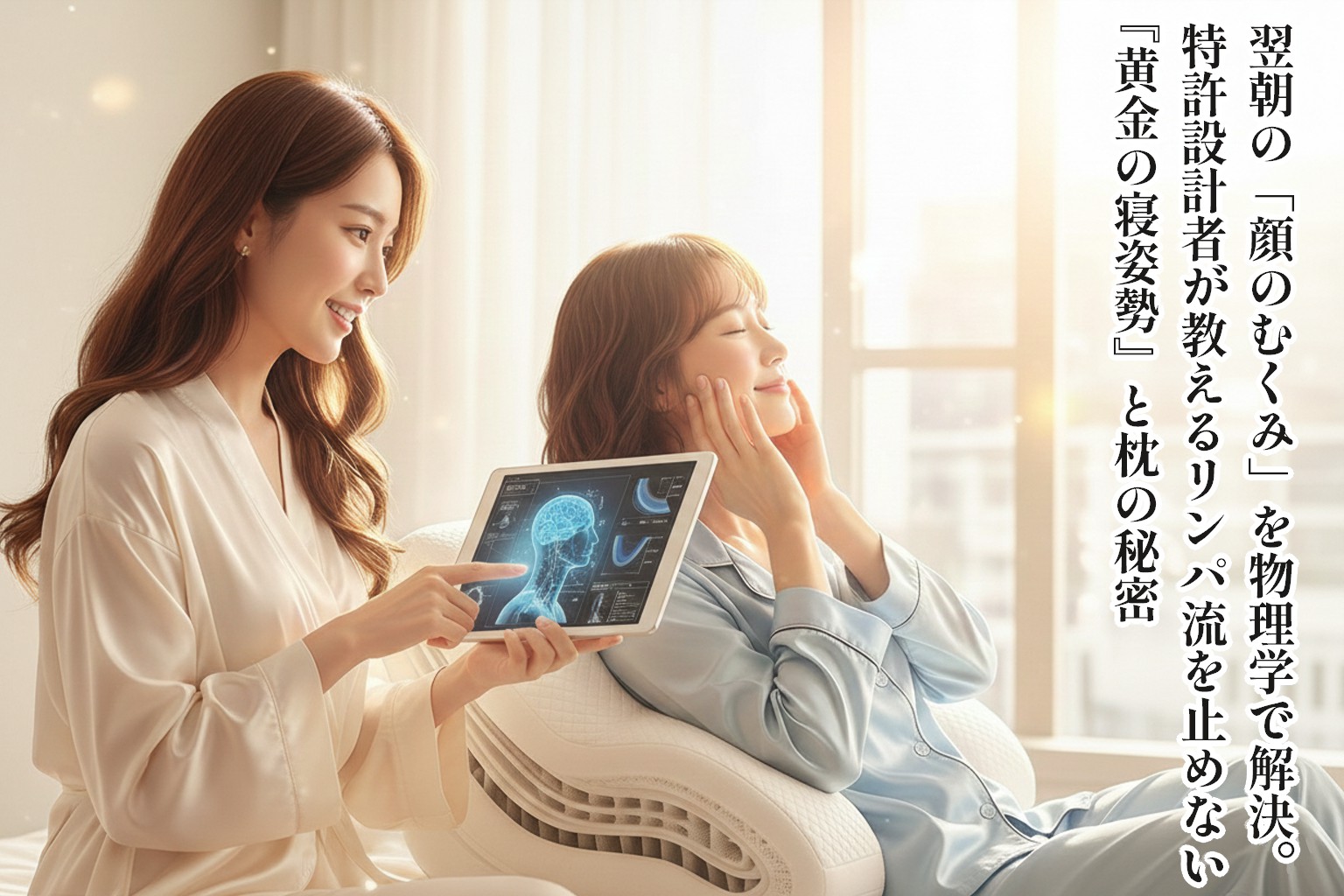 翌朝の「顔のむくみ」を物理学で解決。特許設計者が教えるリンパ流を止めない『黄金の寝姿勢』と枕の秘密